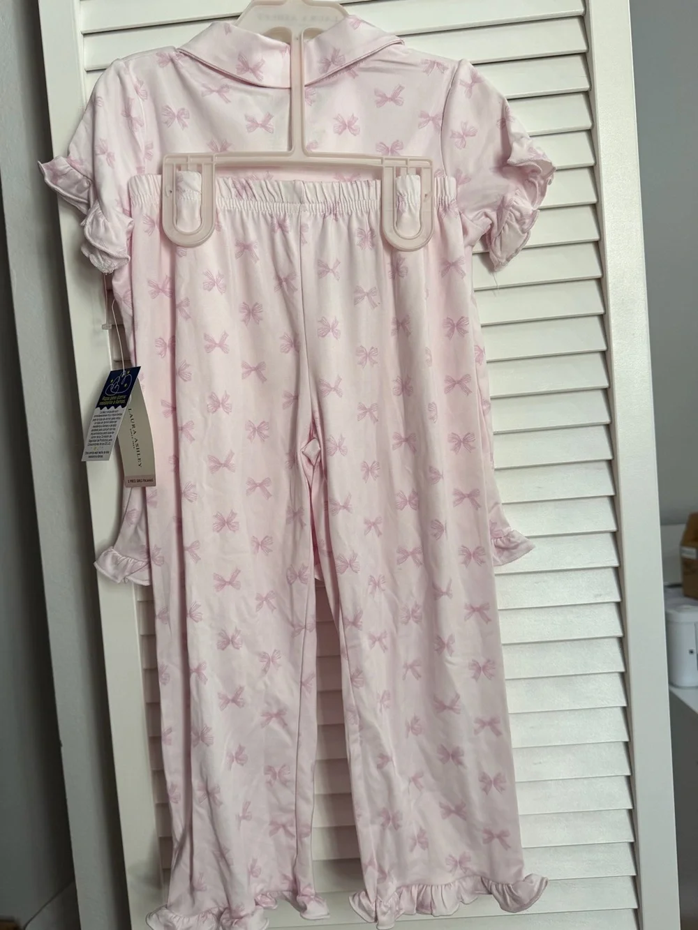 Laura Ashley Light Pink 3pcs Bow-Print Short-Sleeve Pajama Set Size 4